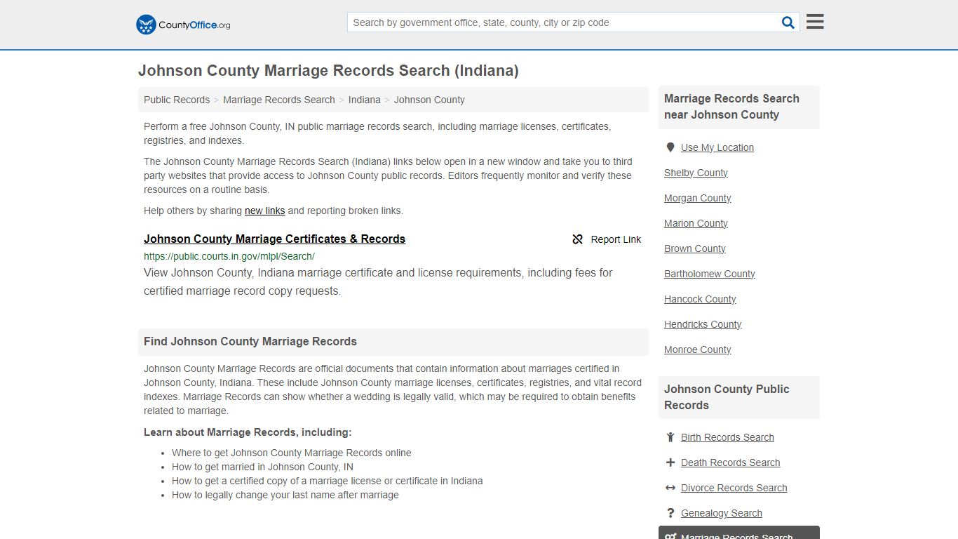 Johnson County Marriage Records Search (Indiana) - County Office